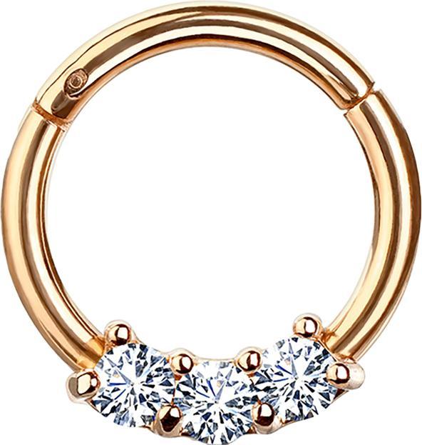 Produktbild Star Piercing Micro Segmentring klappbar rosegold drei Kristallen silber (Chirurgenstahl 316L, ohne Messing)