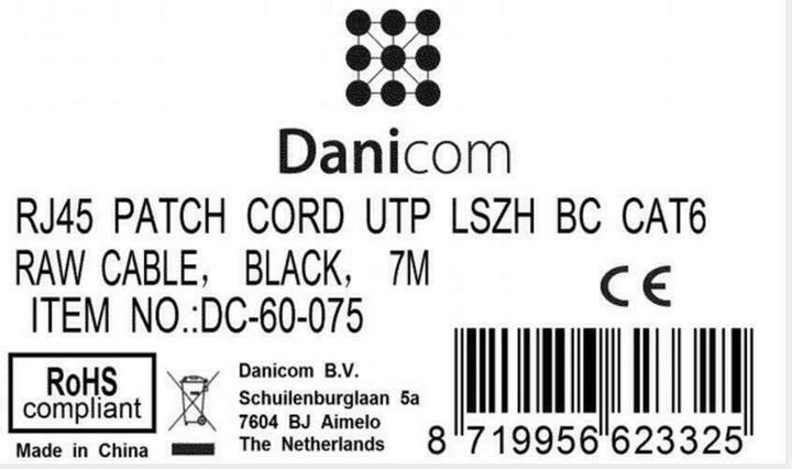 Produktbild Dsit CAT6 Netzwerkkabel, U/UTP, 7,5 Meter, Schwarz, 100% Kupfer (CAT6, 7.50 m)