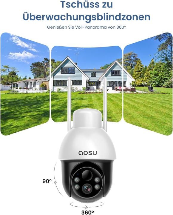 Actual product image Aosu 2K Solar Überwachungskamera mit 360°-Sicht (2304 x 1296 Pixels)
