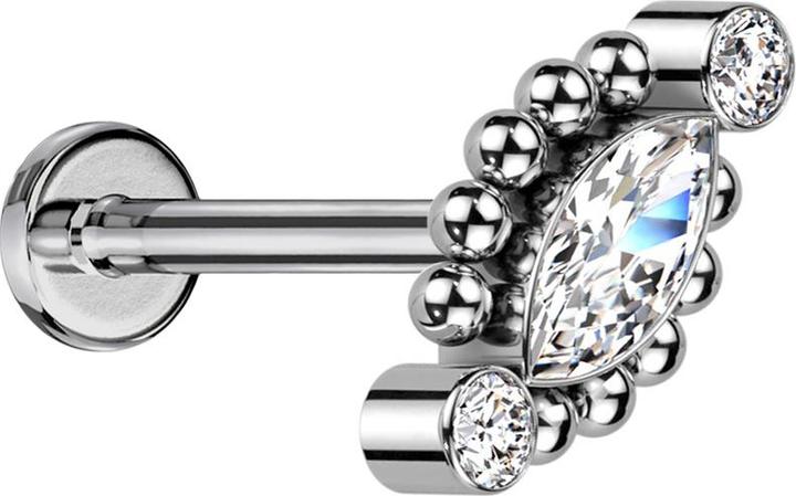 Actual product image Star Piercing Micro labret inner thread silver two round and one oval crystal (Titanium, without brass)