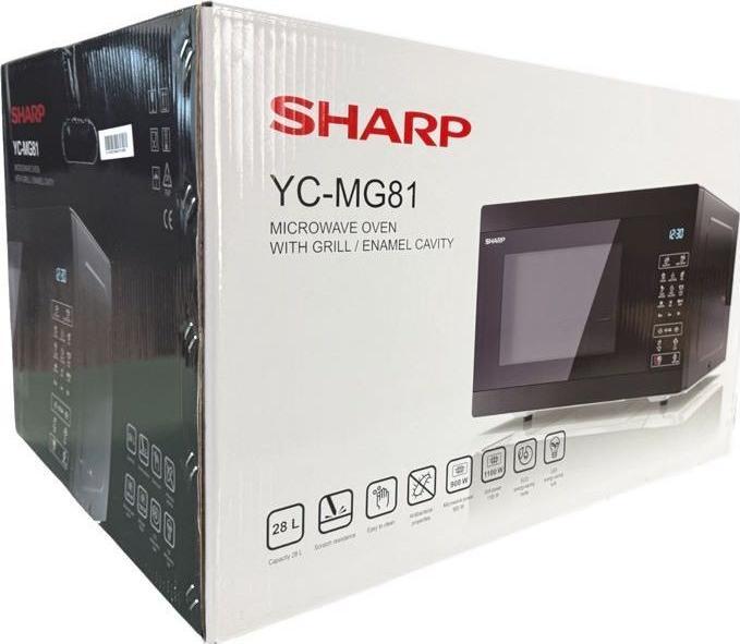 Produktbild Sharp YC-MG81E-B Mikrowellenherd Flache Oberfläche Mikrowelle mit Grill 28 L 900 W Schwarz (28 l)