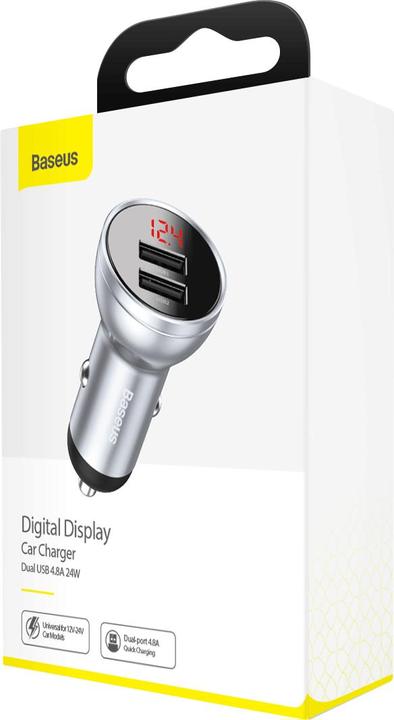 Produktbild Baseus Digital Display Dual USB 4.8A Car Charger 24W Silver