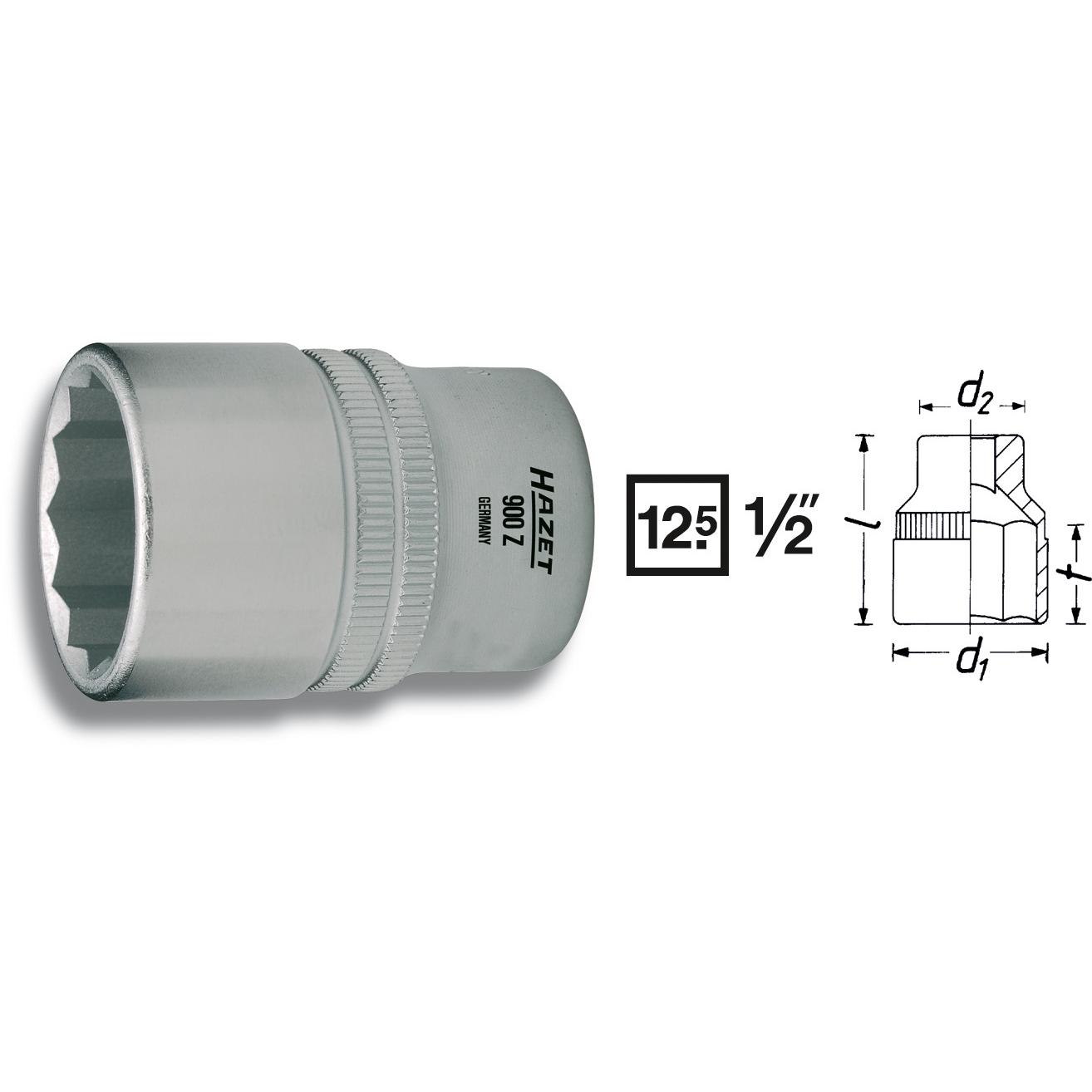 HAZET, Steckschlüssel + Stecknuss, Steckschlüsseleinsatz ∙ Doppelsechskant 900AZ-5/8 ∙ Vierkant12,5 mm (1/2 Zoll) ∙ Auss...