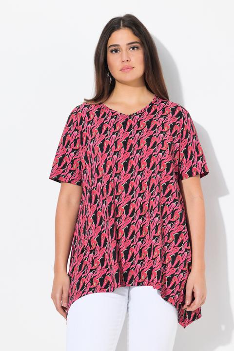 Actual product image Ulla Popken Pepper Print Short Sleeve V-Neck Tee (58)