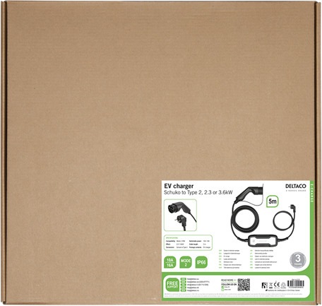 Image du produit Deltaco Câble de recharge EV (CEE 7/7, 3.60 kW, 16 A, 5 m)