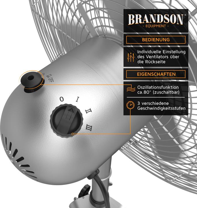 Produktbild Brandson Standventilator 49cm Ø, 60W Lüfter, Dreibeinstativ, Metallgehäuse, Tripod Ventilator, silber (64 dB)