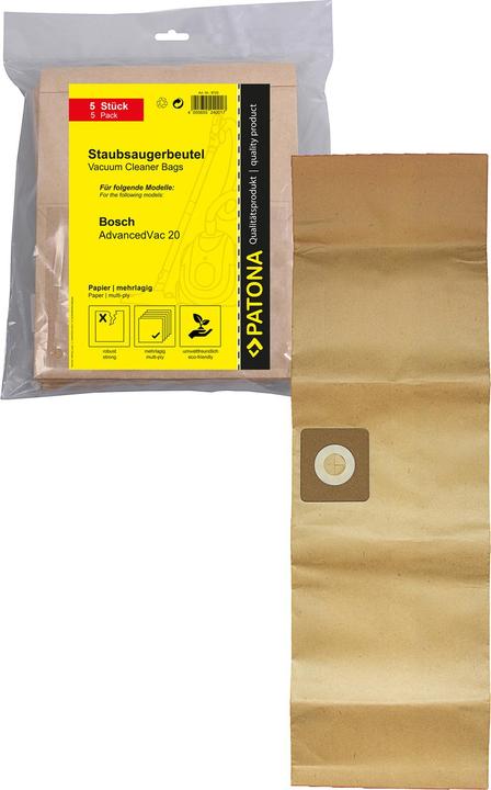 Image du produit Patona 5 Staubsaugerbeutel mehrlagig Papier inkl. Microfilter f. Bosch AdvancedVac 20 2609256F33 (5 x)