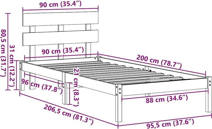 Actual product image vidaXL Bettgestell (90 x 200 cm)