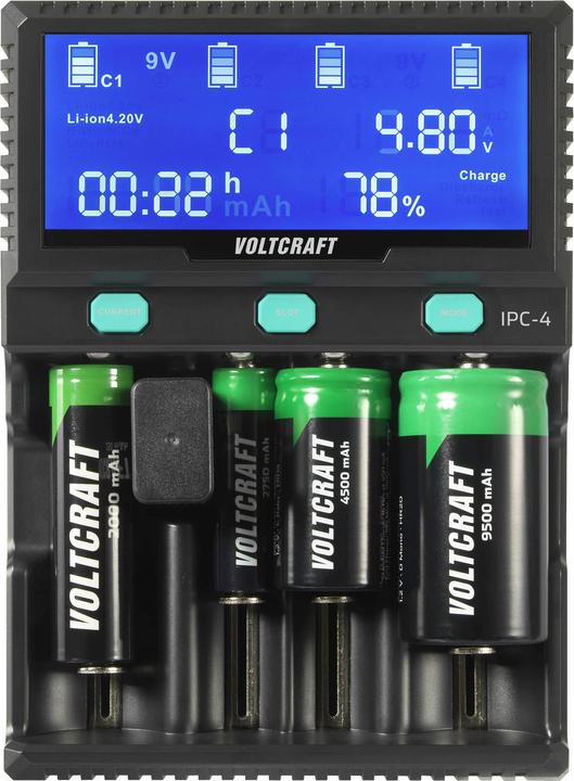 Produktbild Voltcraft IPC-4 Rundzellen-Ladegerät (1 Stk., A, AAA, Sub-C, AA, Ladegerät ohne Akku)