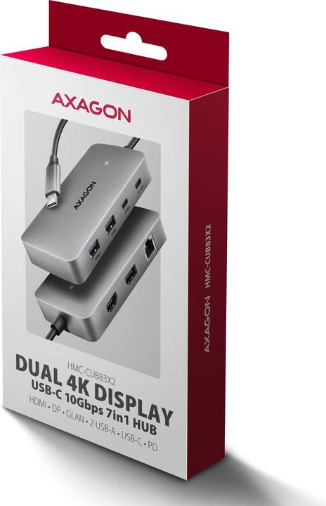 Produktbild Axagon Another product HMC-CUB83X2 USB-C 10Gbps DUAL 4K DISPLAY 7in1 hub (USB-C, 7 Ports)