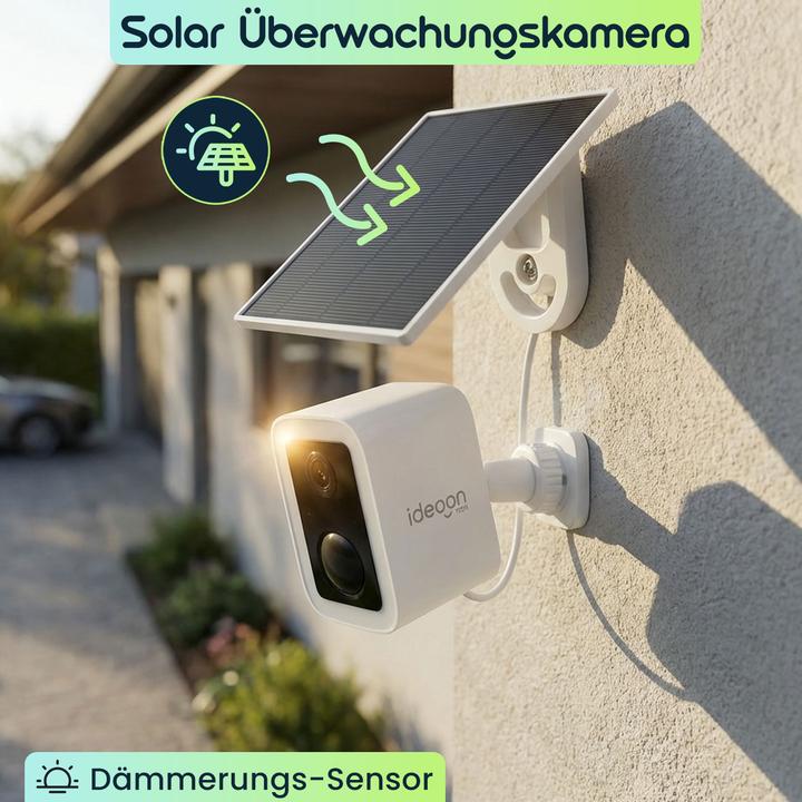 Produktbild Ideoon WLAN Solar Überwachungskamera Aussen 3MP, Autarke IP66 Funkkamera mit Flutlicht, App-Steuerung