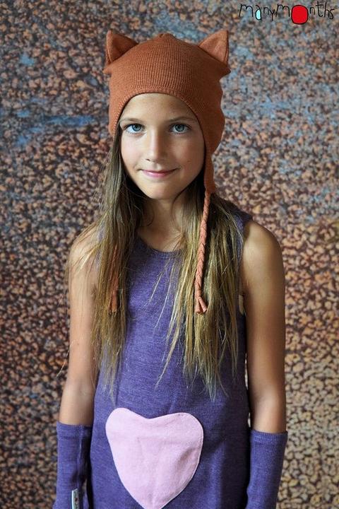 Actual product image ManyMonths Wool Beanie Kitty (with ears) - dusty grape