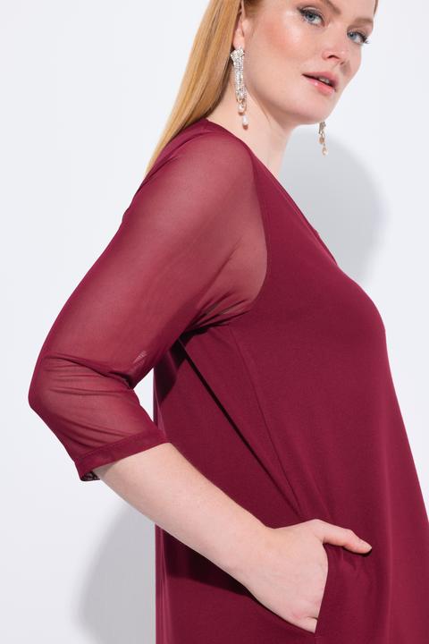 Image du produit Ulla Popken Robe en point de Rome, fleurs en paillettes sequins, décolleté en V, manches 3/4 et poches (50, 52)