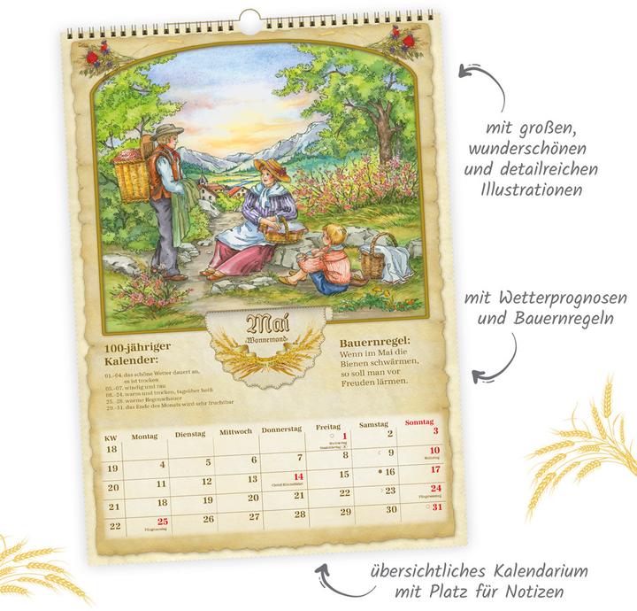 Immagine prodotto Trtsch Grobildkalender Bauernkalender 2026 mit Wetterprognosen Bauernregeln und Ferienterminen (30 x 42 cm)