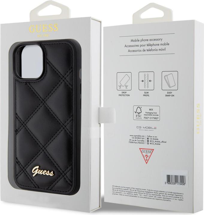 Actual product image Guess GUHCP15SPSQSQSK iPhone 15 6.1" czarny/black hardcase Quilted Metal Logo (Apple iPhone 15)