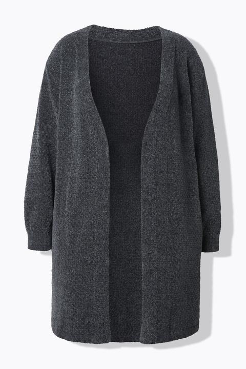 Produktbild Ulla Popken Chenille-Strickjacke, V-Ausschnitt, offene Form, Langarm (60)