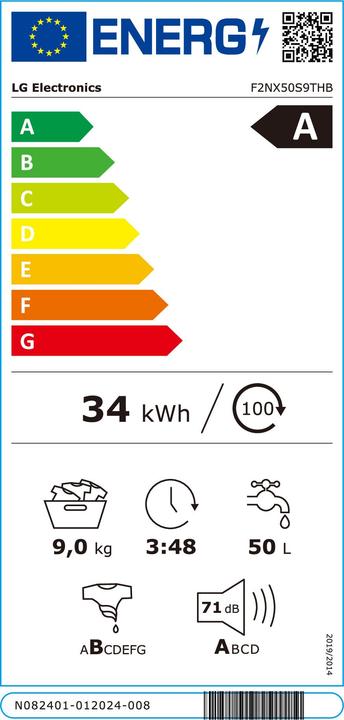 Energie-Label LG LAVATRICE F2NX50S9THB () (9 kg, Links)