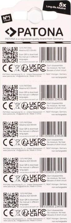 Image du produit Patona Pile alcaline 23A (5 pcs, 55 mAh)