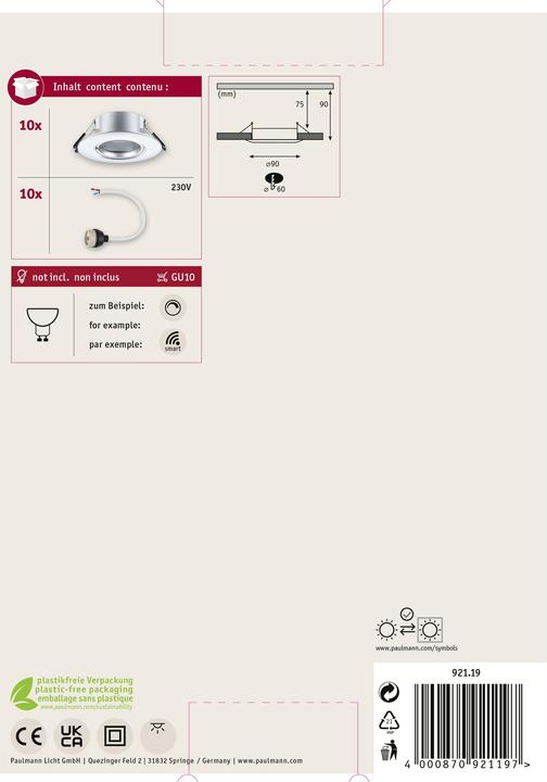Produktbild Paulmann Einbauleuchte 10er-Pack starr (GU10)