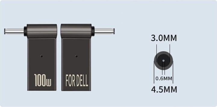 Actual product image PowerGuard USB-C to Dell Notebook Charger Adapter (4.5 x 3.0mm, 0.6mm) (100 W)