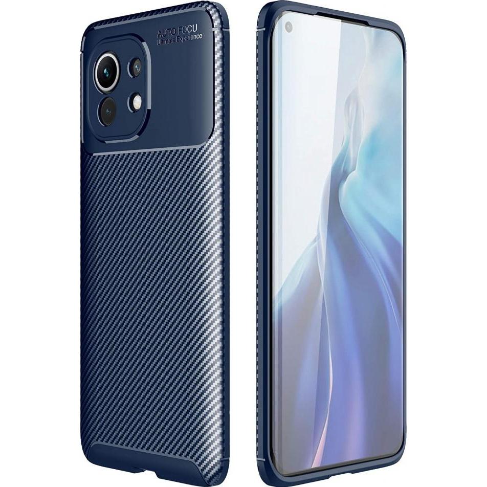 Screenguard Xiaomi Mi 11 Hülle Carbon Design TPU Case (Xiaomi Mi 11i), Smartphone Hülle, Blau