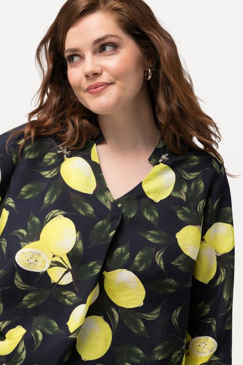 Actual product image Ulla Popken Lemon Print 3/4 Sleeve Blouse (50, 52)