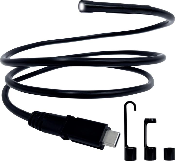 1 x Dualkamera Ø 5,5 mm, Länge 1 Meter, 1 x Haken, 1 x Magnet, 1 x Objektivschutzkappe