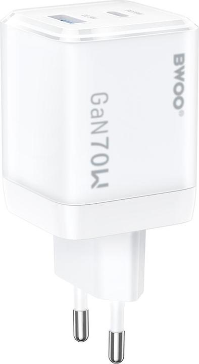 Actual product image Bwoo GaN wall charger CDA224 QC 70W 1 x USB 1 x USB-C, white (70 W, 2 ports)