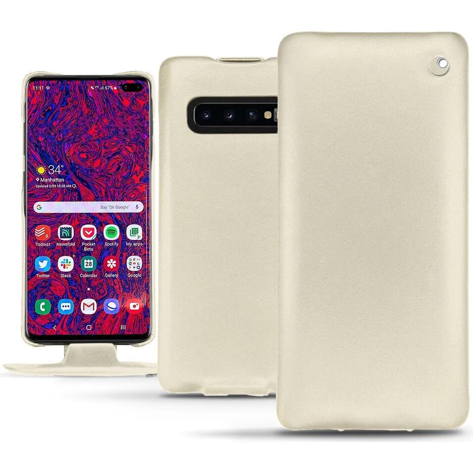Noreve Lederschutzhülle vertikal (Samsung Galaxy S10+), Smartphone Hülle, Weiss