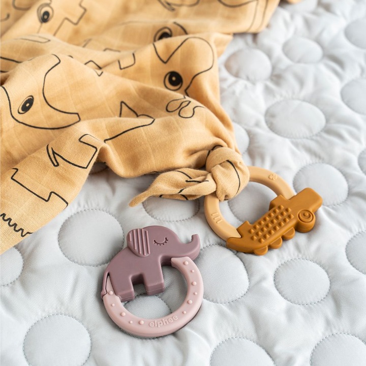 Actual product image Done by Deer Teething Ring 2-Pack Deer Friends Mustard/Powder