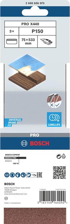 Image du produit Bosch Professional Zubehör PRO X440 bande abrasive, 75 x 533 mm, G150 (150)