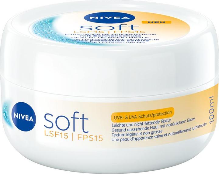 NIVEA Soft Daily UV erfrischende Feuchtigkeitscreme Topf LSF 15 (Körpercreme, 100 ml)