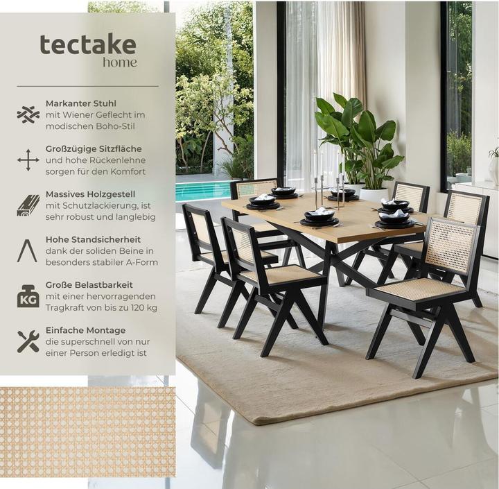 Produktbild tectake Holzstuhl Lissy mit Wiener Geflecht, Belastbarkeit 120 kg