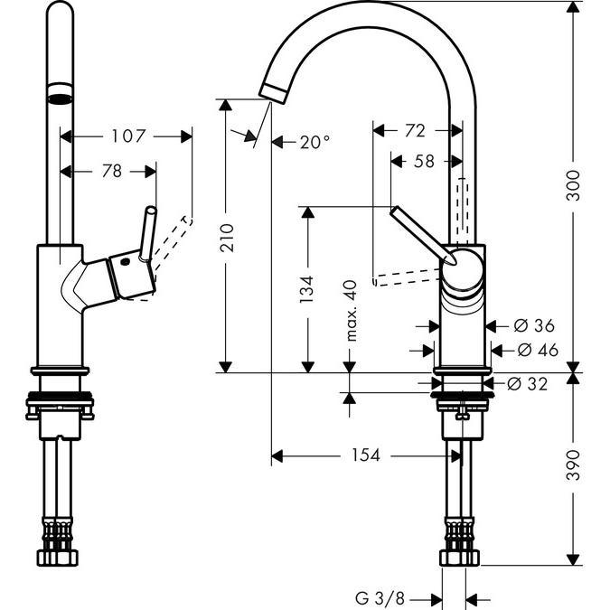Thumbnail - hansgrohe, Badarmatur, Talis 210 HV, m/fast tud, Push-open ventil