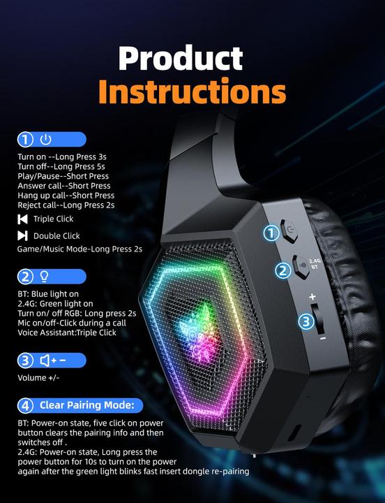 Produktbild Onikuma GT806 (2.4G+Bluetooth) Black GAMING HEADSET (Kabelgebunden, Kabellos)