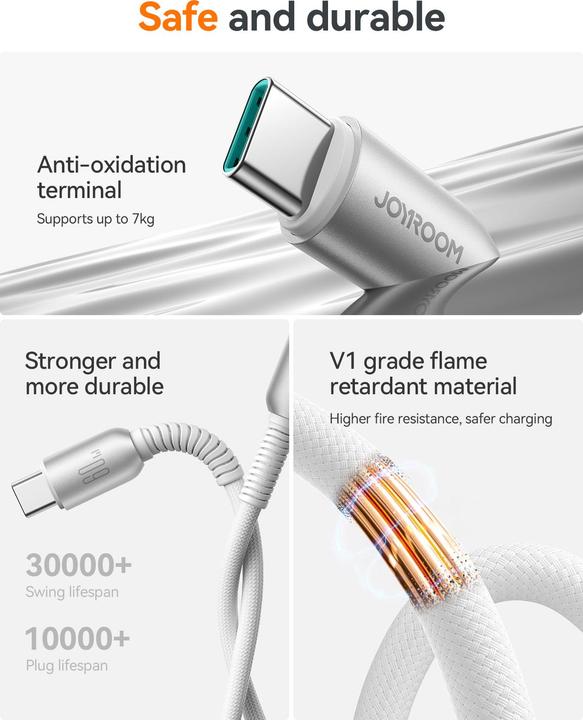Produktbild Joyroom S-A51 Cutting-Edge Series 60W Fast Charging Data Cable (Type-C to Type-C) 1.2m-Light Gray (1.20 m, 60 W)