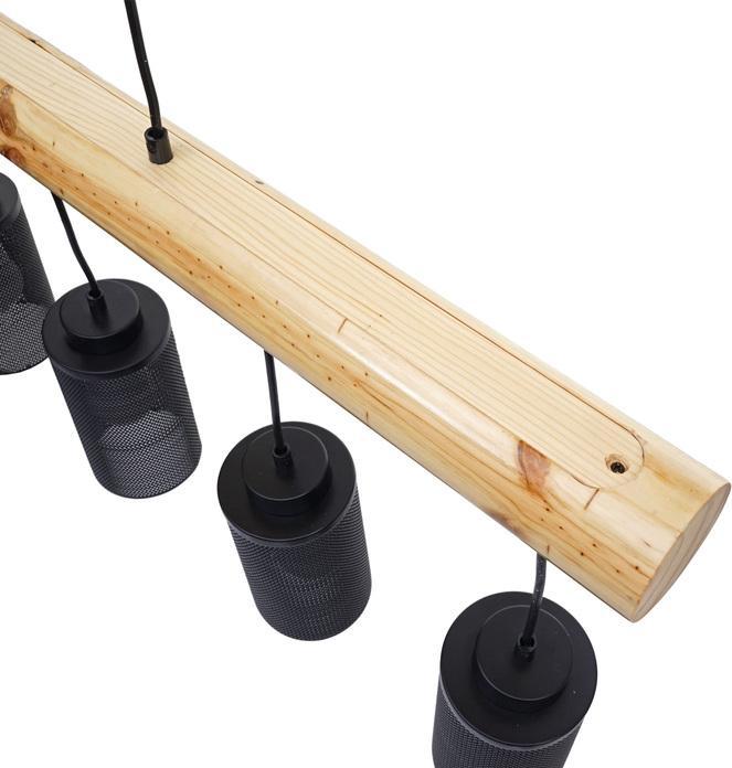 Immagine prodotto Swisshandel24 Lampada a sospensione, legno massiccio industriale vintage, metallo nero - 5 paralumi a tubo (E27)