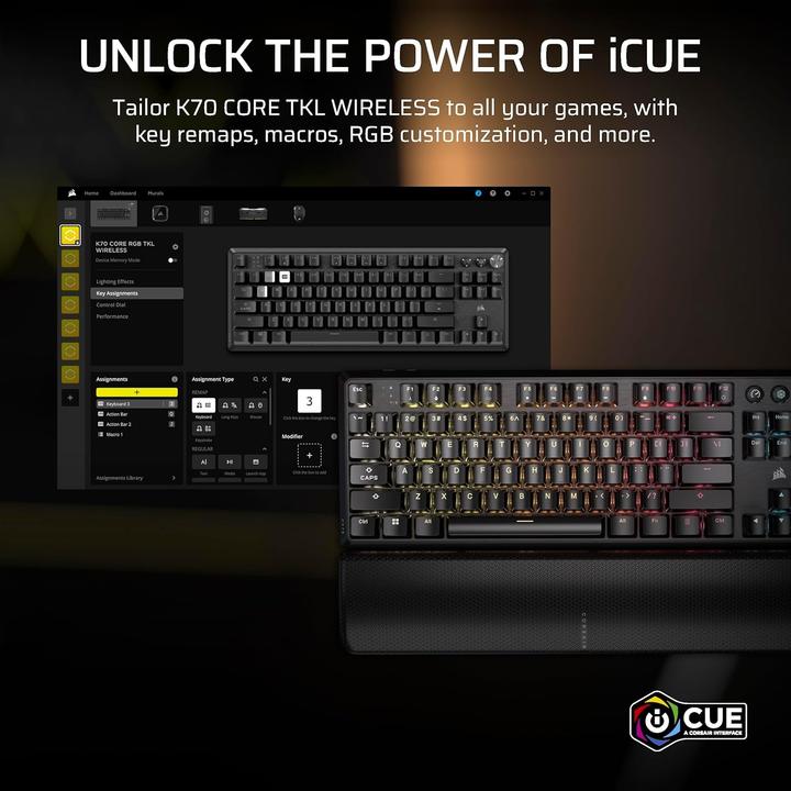 Produktbild Corsair | Tenkeyless Mechanical Gaming Keyboard | K70 CORE TKL | Gaming Keyboard | Wireless | NA | Black | M (US, Kabelgebunden, Kabellos)