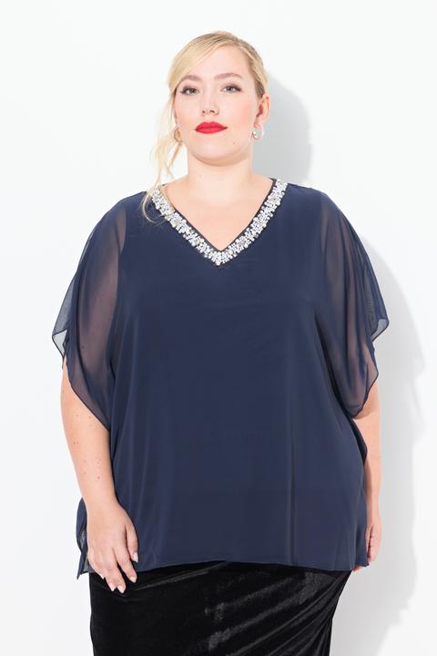 Immagine prodotto Ulla Popken Blusa a doppio strato di chiffon con scollo a V e mezze maniche (54)
