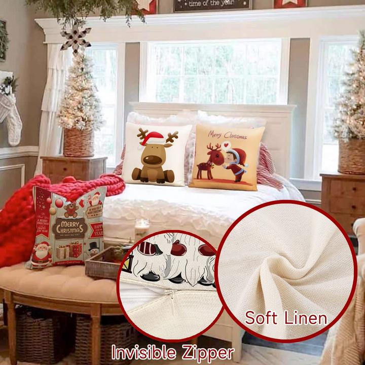 Actual product image Alopini Christmas cushion cover set of 4 cushion covers decorative cushions linen cushion covers (45 x 45 cm)