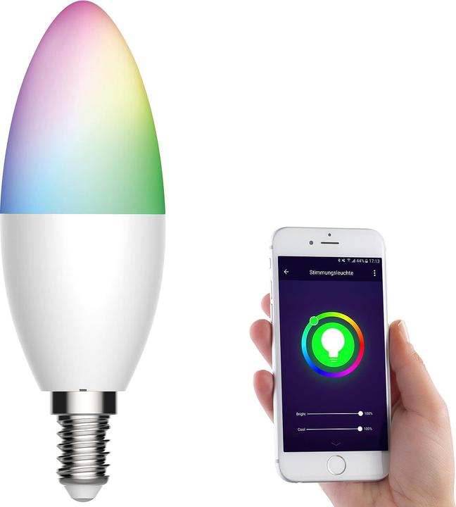 Produktbild Luminea WLAN-LED-Lampe für Amazon Alexa und Google Assistant, E14, 5,5 W (E14, 5.50 W, 470 lm, 1 x, F)