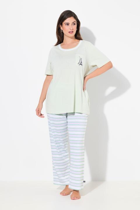 Produktbild Ulla Popken Pyjama, Ringelhose, Rundhals, Halbarm, Taschen (46, 48)