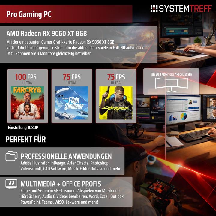Produktbild SYSTEMTREFF Gaming PC G245045 (1000 GB, 32 GB, AMD Ryzen 5 7500F, Radeon RX 9060 XT)