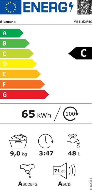Energie-Label Siemens WM16XF40 (9 kg, Links)