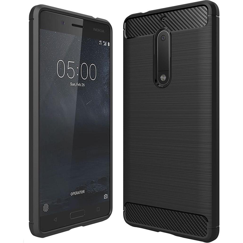 König Design Nokia 5 TPU Handy Case Carbon Fiber Optik Brushed Schutz Hülle Rahmen Schwarz (Nokia 5), Smartphone Hülle, ...