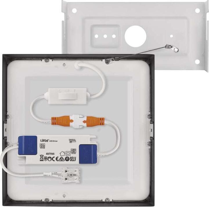 Actual product image Emos Surface-mounted LED light NEXXO, square, black, 12.5W, with Change CCT (1100 lm)