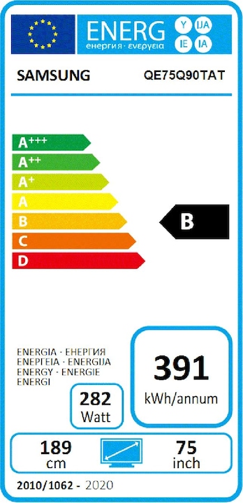 Energy Label Samsung QE75Q90T (75", QLED, 4K, 2020)