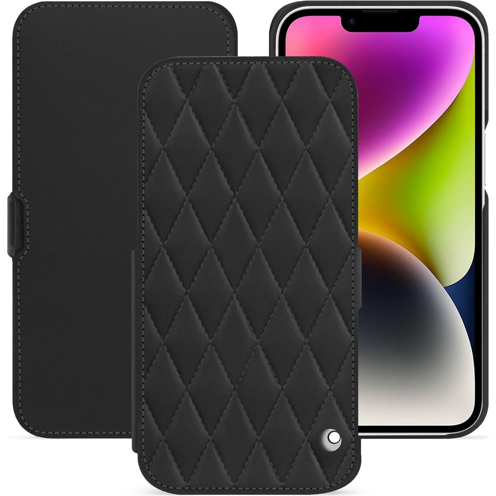 Noreve Lederschutzhülle horizontal (Apple iPhone 15 Plus), Smartphone Hülle, Schwarz