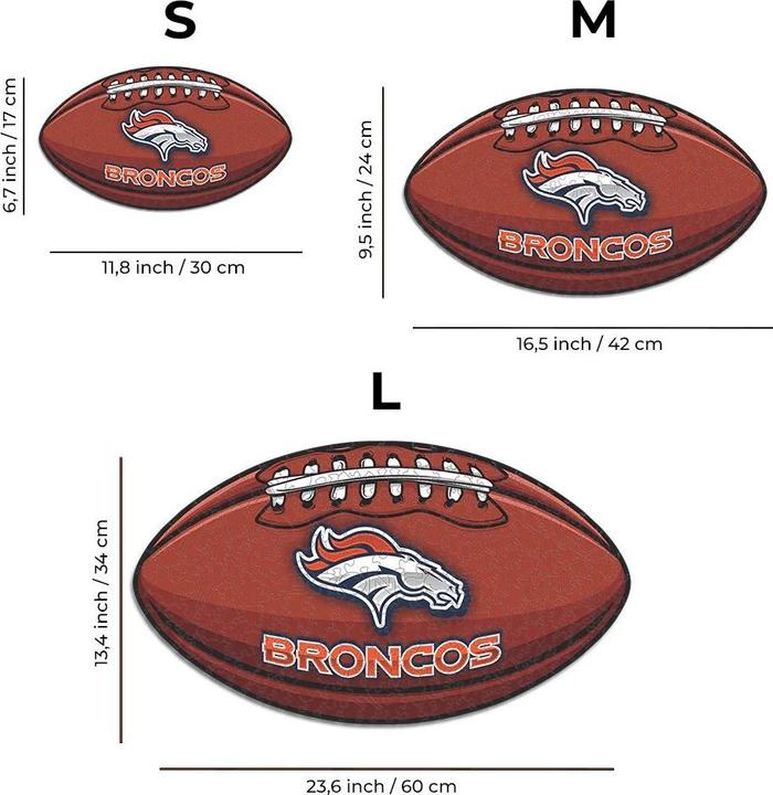 Actual product image Iconic NFL - Denver Broncos– Football with Logo - Wooden Puzzle Size S (150 pieces) (150 pieces)