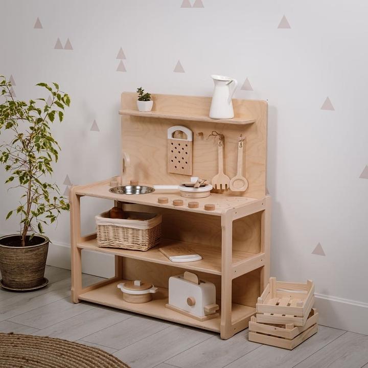 Produktbild Activity Board Waldorf-Atmosphäre, Küchen-Spielset, Kinderspielküche aus Holz für Kinder - natürlich